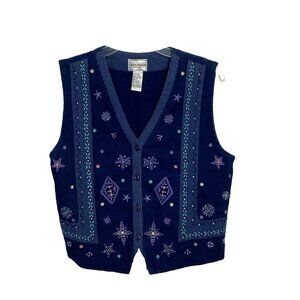 Vintage 90s Napa Valley Petite Floral Embroidered Cottagecore Quilted Vest M